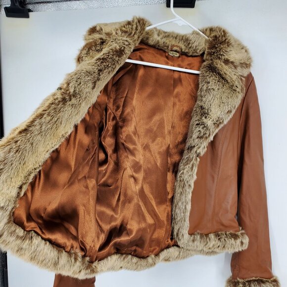 One Girl Who Brown Leather Y2K Western Fur Afghan Penny Lane Jacket Coat MobWife - Picture 7 of 13
